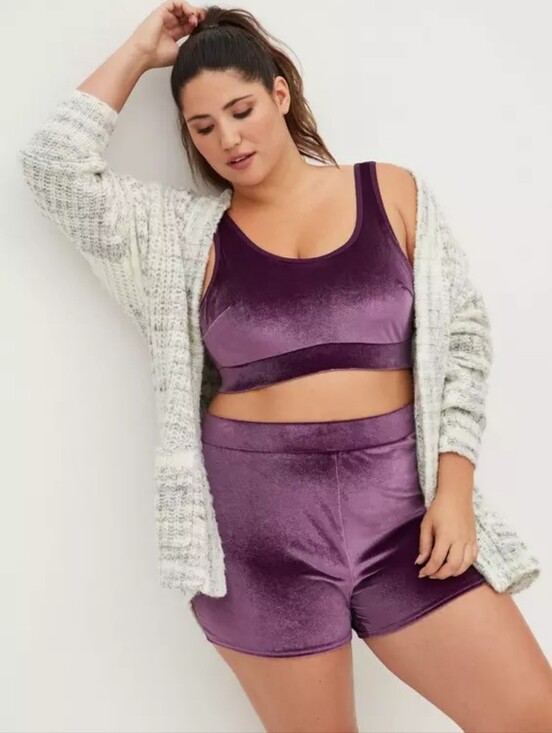 Torrid Curve Velvet Crop Tank & Hi-Waist Shorts Set in Blackberry, Size 2